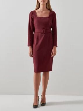 LK Bennett Carrington Long Sleeve Dress in Red Burgundy Size 8